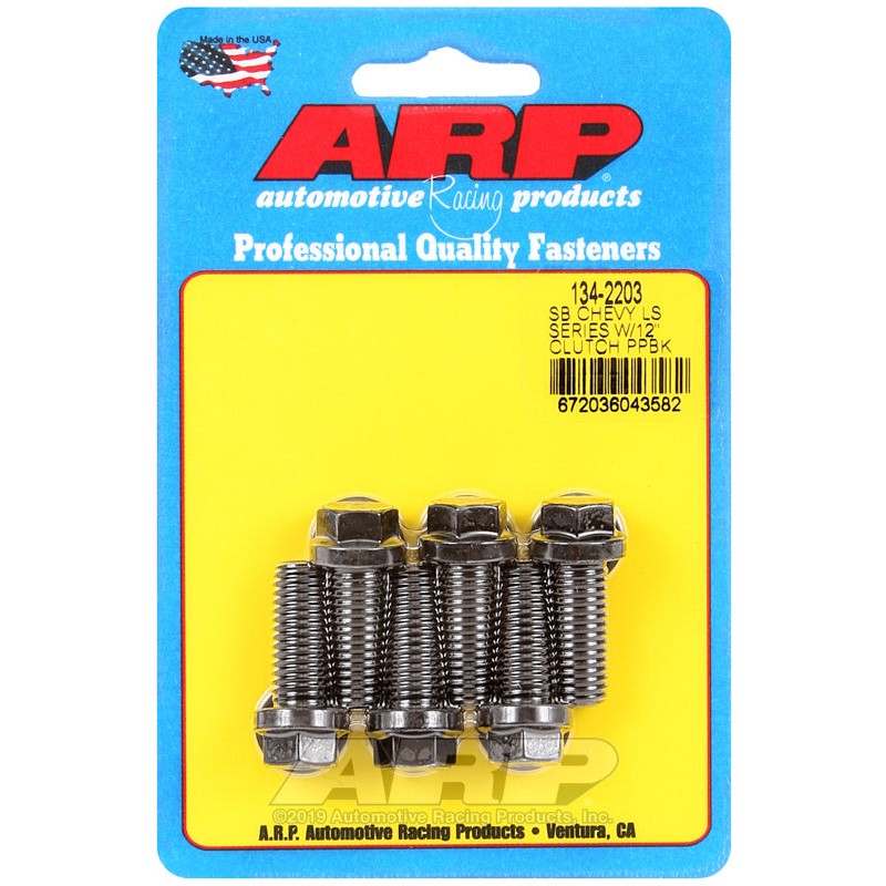 ARP 134-2203 black oxide 12-point pressure plate bolts and washers for GM LS 12-inch clutch applications.