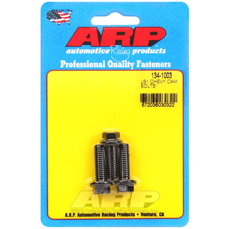 Close-up of three high-strength ARP cam bolts for LS1 Chevrolet engines