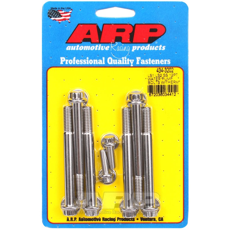 ARP 434-3202 stainless steel 12-point water pump and thermostat housing bolt kit for GM LS1 and LS2 engines.