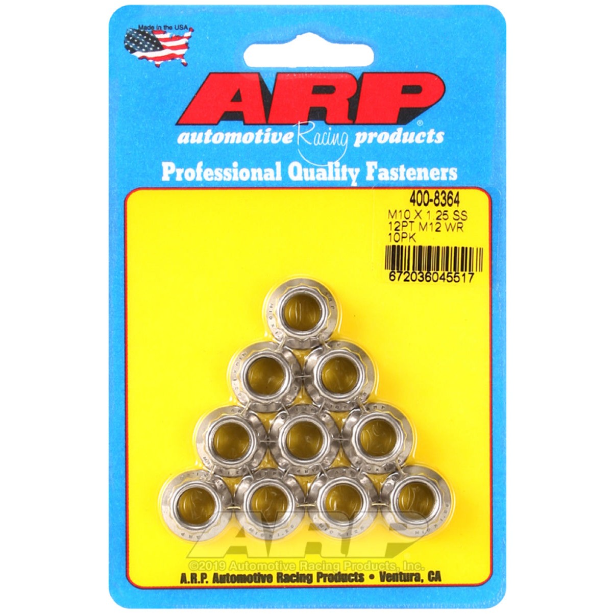 ARP 400-8364 M10 x 1.25 stainless steel 12-point nuts, 10-piece package.
