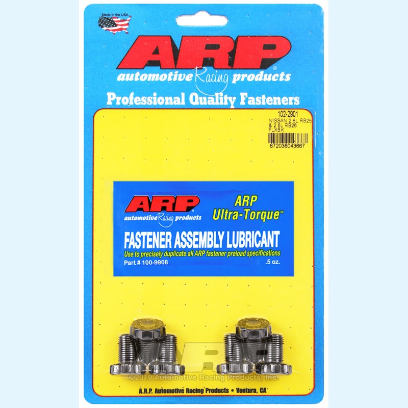 Set of high-strength black oxide ARP flexplate bolts and washers.