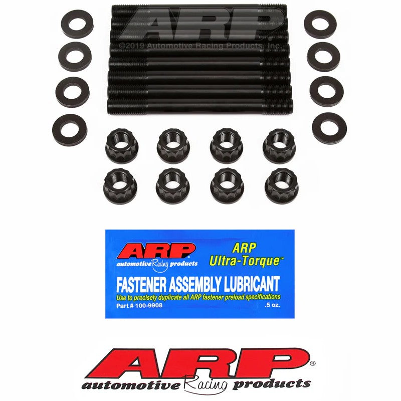 ARP main stud kit with threaded studs, washers, and nuts laid out for Nissan 3.0L VG30DE/DETT DOHC V6 engines