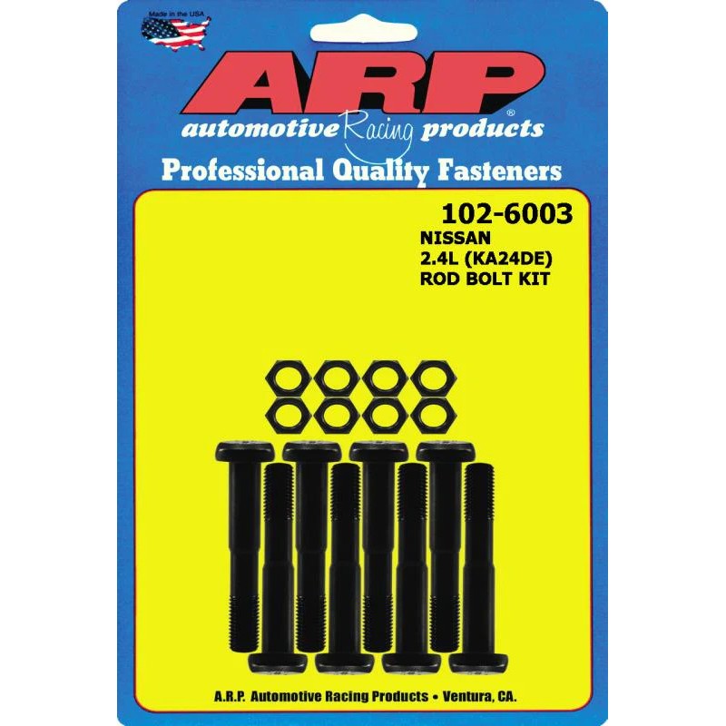 ARP high-performance connecting rod bolt kit for Nissan KA24DE engines with assembly lubricant.