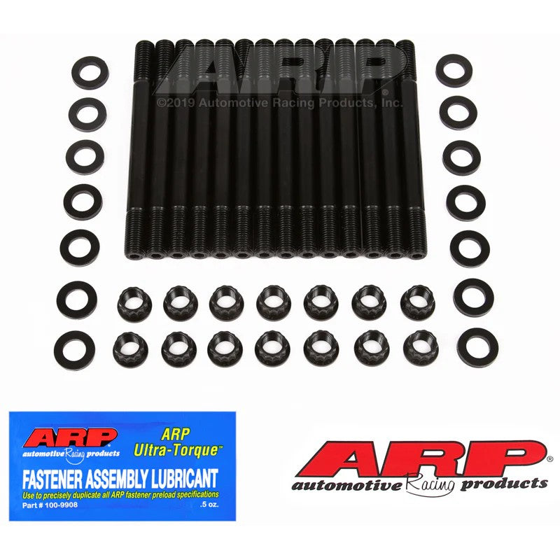 ARP 202-4301 cylinder head stud kit featuring 8740 chrome moly studs, 12-point nuts, and parallel ground washers.