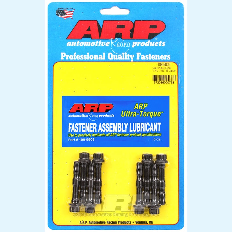 A set of ARP rod bolts with washers and nuts for Opel/Vauxhall 1.4L-1.6L 8V engines.