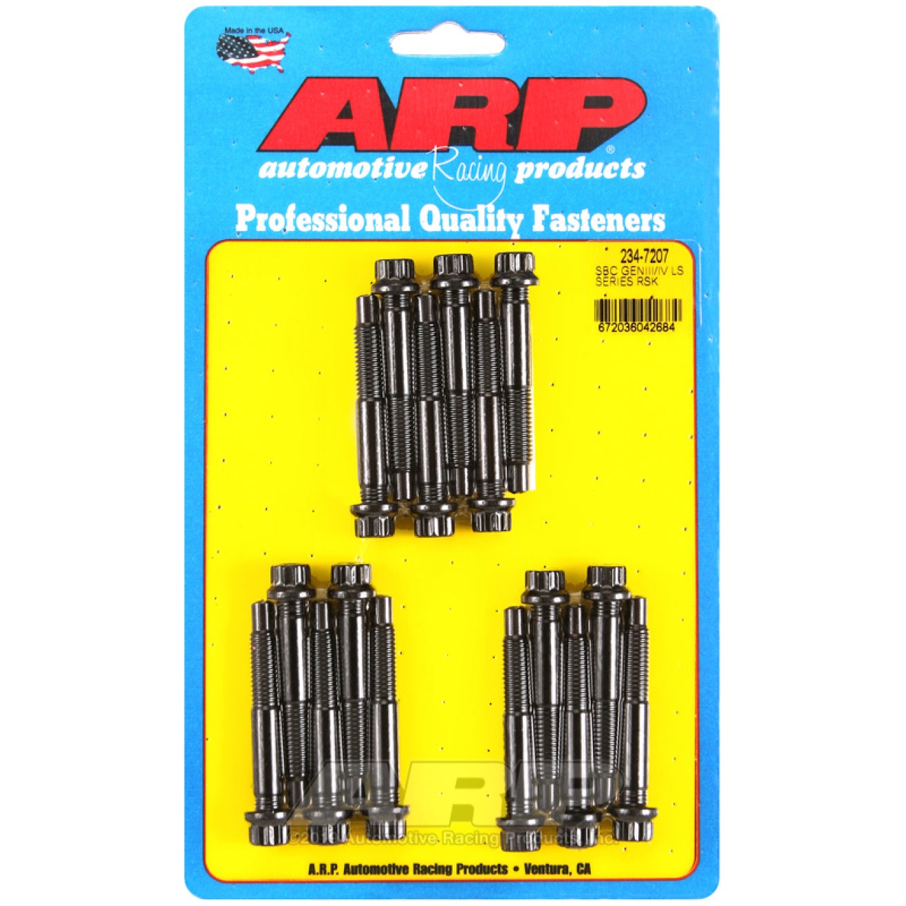 ARP 234-7207 rocker arm stud kit with 16 high-strength chrome moly studs and nuts for Chevrolet LS engines.