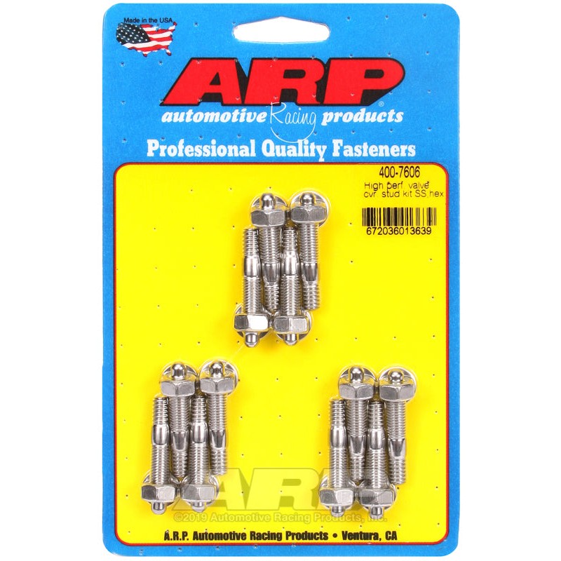 Polished ARP 300 series stainless steel valve cover studs and hex nuts.
