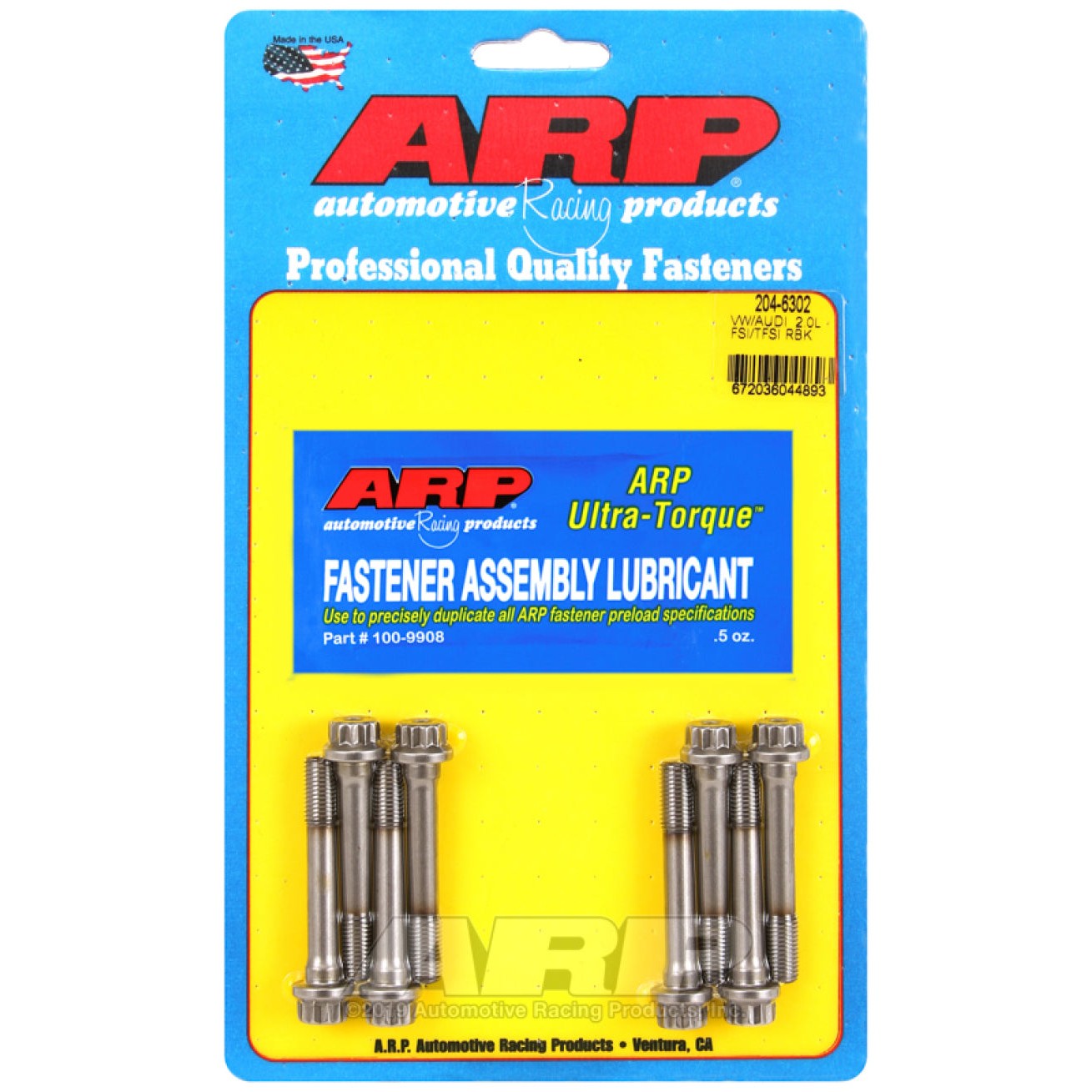 ARP 204-6302 high-strength connecting rod bolts and assembly lubricant for VW and Audi 2.0L FSI/TFSI engines.