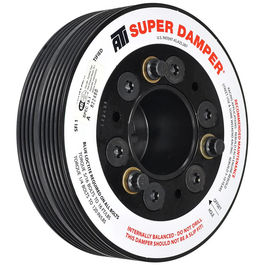 ATI Super Damper 5.50 inch aluminum harmonic balancer with 4 and 5 groove pulleys for Subaru EJ series engines.