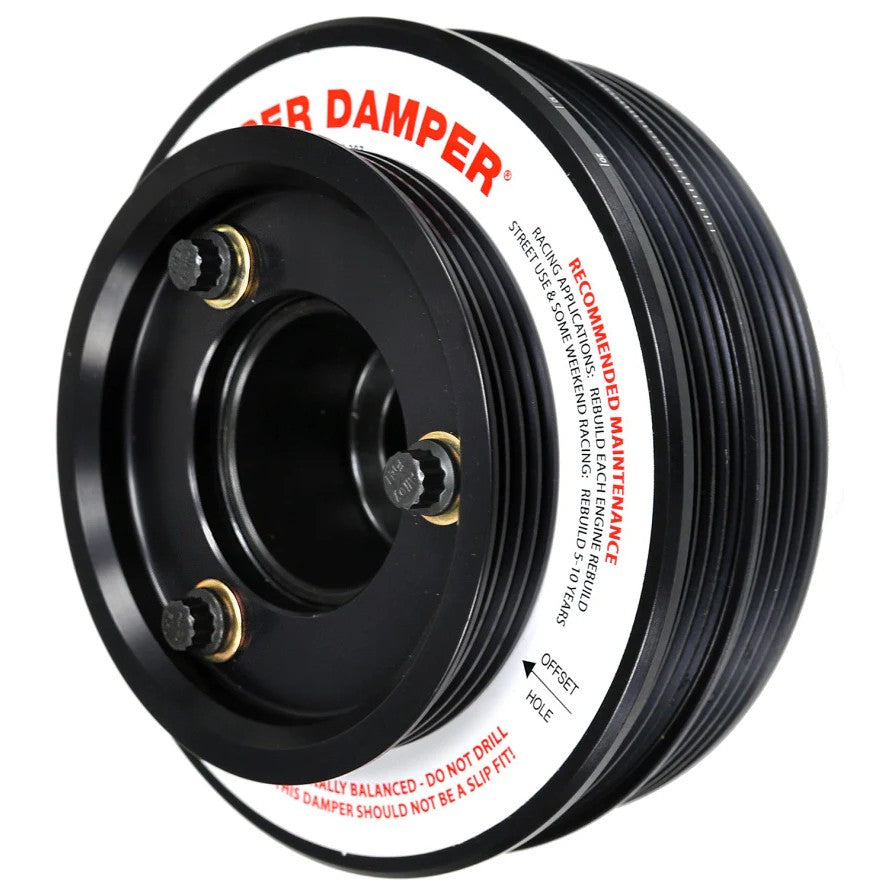 ATI Super Damper harmonic balancer for Nissan SR20 RWD showing 5.67-inch aluminum shell and dual belt grooves