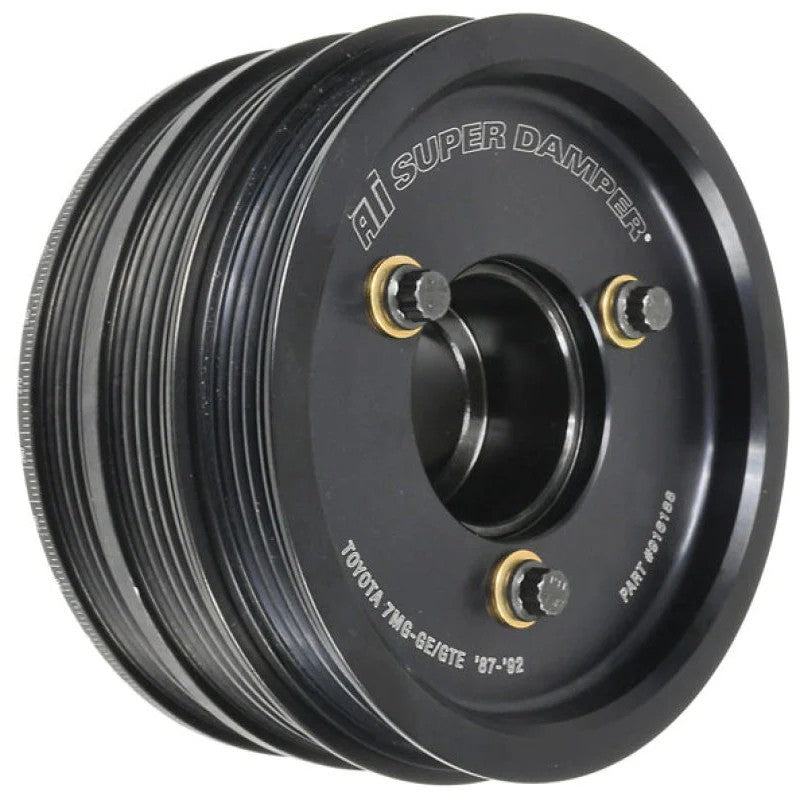 ATI Super Damper harmonic balancer with 5.67-inch aluminum shell and dual 4-groove pulleys for Toyota 7M engines