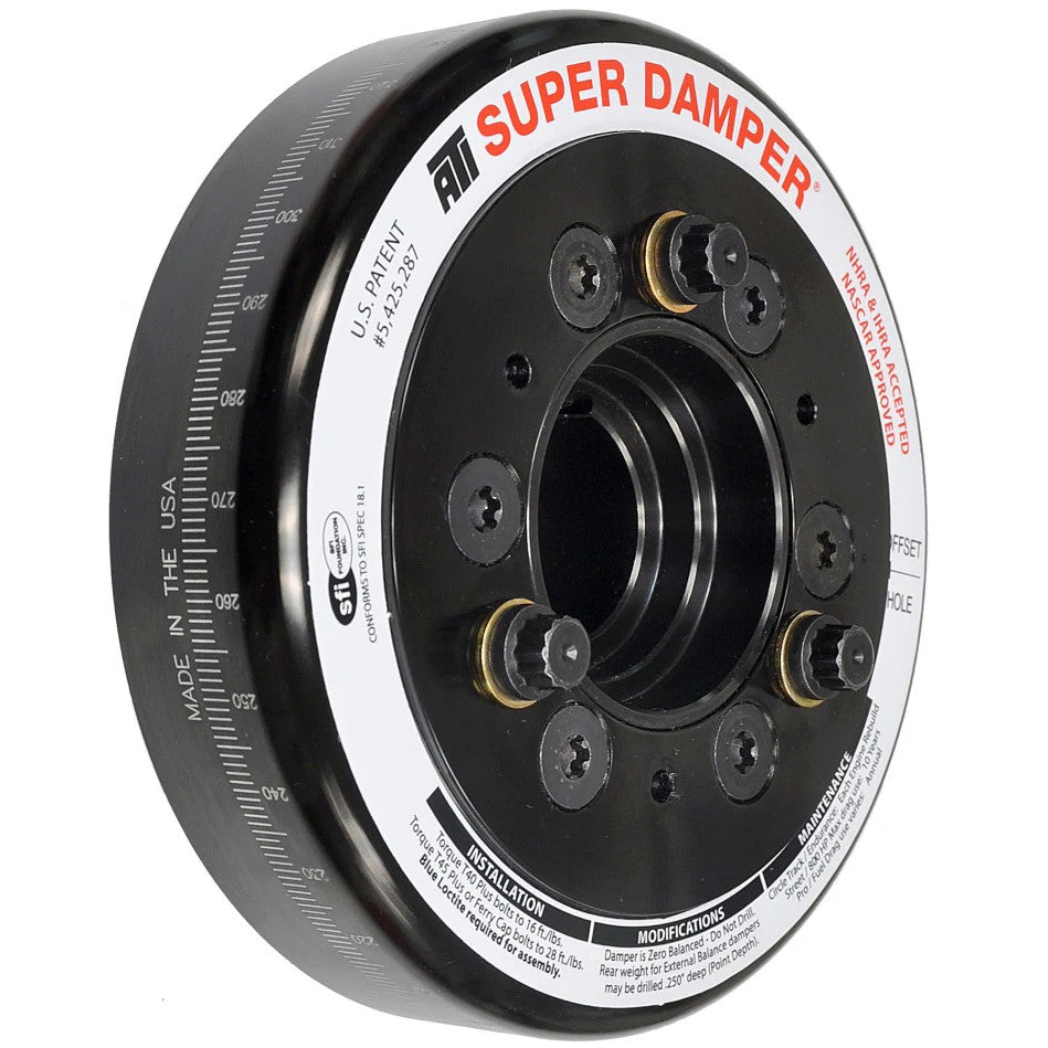 ATI Super Damper 6.325 inch steel harmonic balancer for Chevy LS engines featuring a smooth 3-ring design and C-bore front.