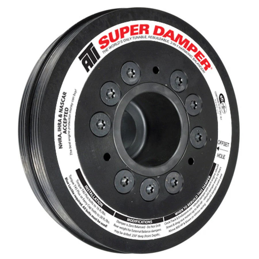 ATI Super Damper 6.78-inch aluminum harmonic balancer with dual 4-groove pulleys for Mitsubishi 4G63 engines.
