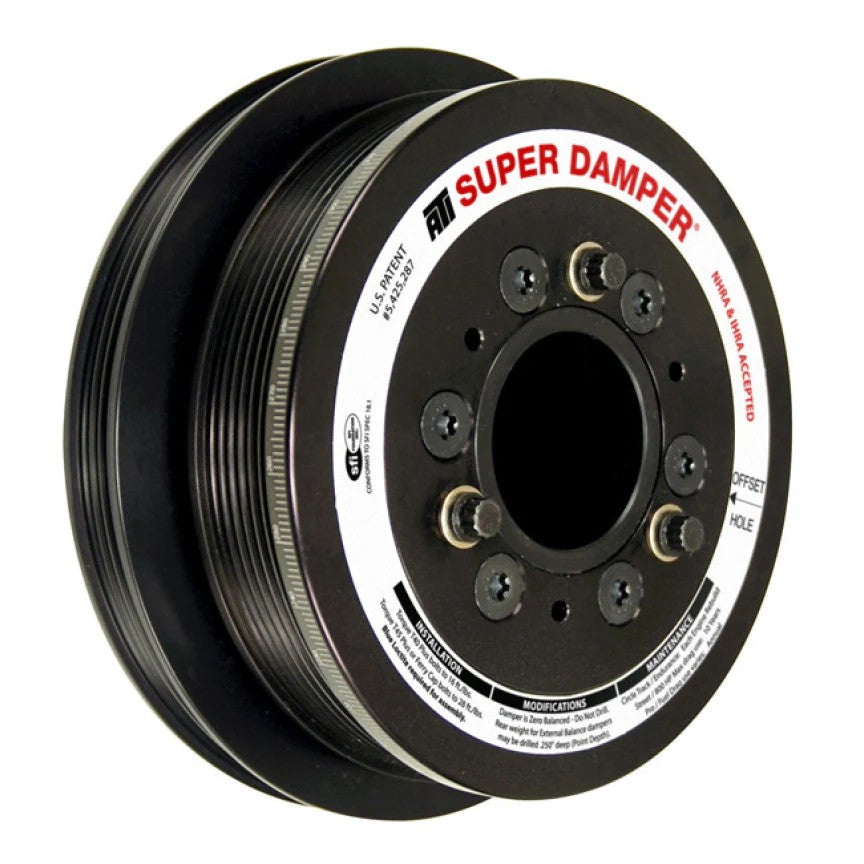ATI 6.78 inch aluminum 10% underdrive harmonic balancer with 6 and 4-rib pulley grooves for LS engines.