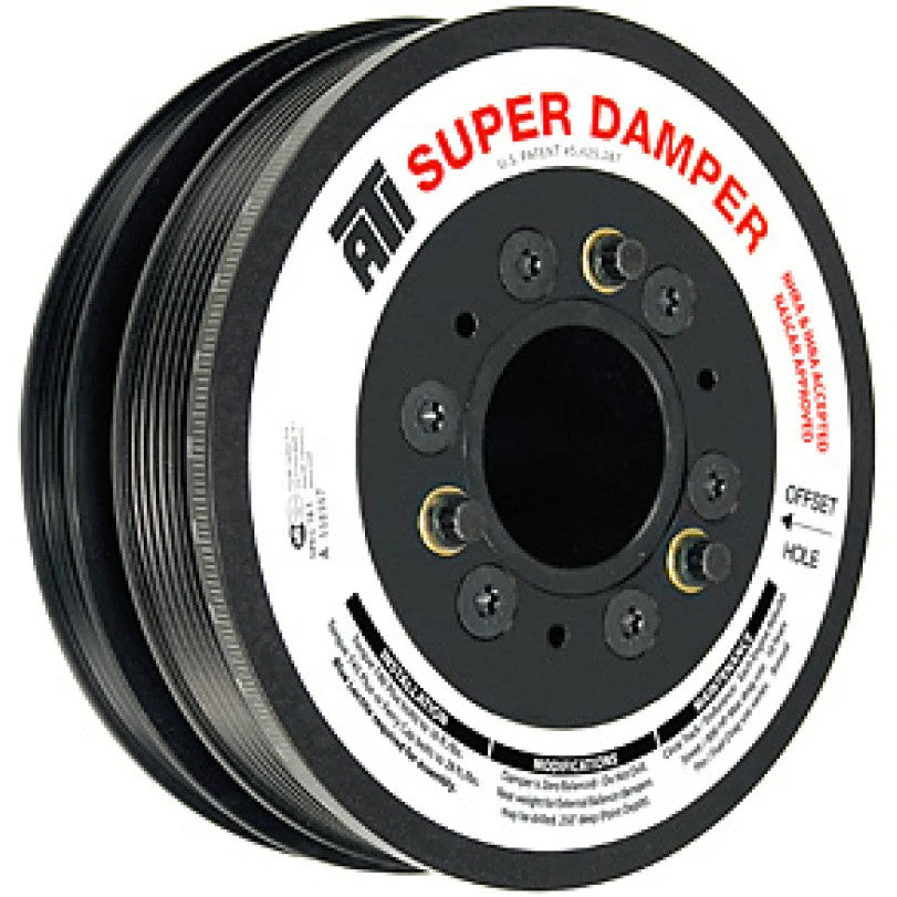 ATI Super Damper aluminum harmonic balancer with 6-groove pulley and 3-ring design for LS engines.