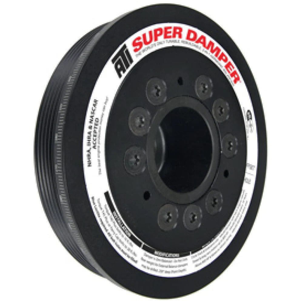 ATI Super Damper 6.78 inch aluminum harmonic balancer with 6-groove pulley for Mitsubishi Evo 8 4G63 engine.