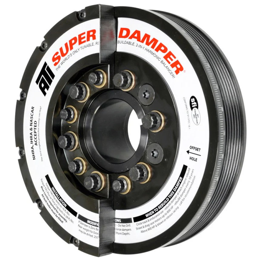 ATI Super Damper 7.425 inch steel 6-groove harmonic balancer for GM Duramax diesel engines.