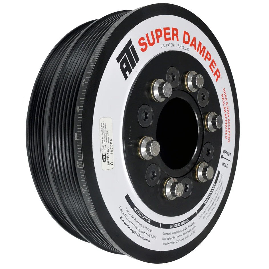 ATI Super Damper 7.425 inch lightweight steel harmonic balancer with 6/4 groove pulley for LS1 and LS2 engines.