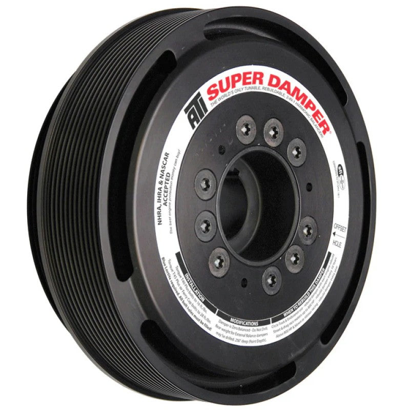 ATI Super Damper 7.425-inch lightweight steel harmonic balancer with 8 and 4 groove pulley configuration.