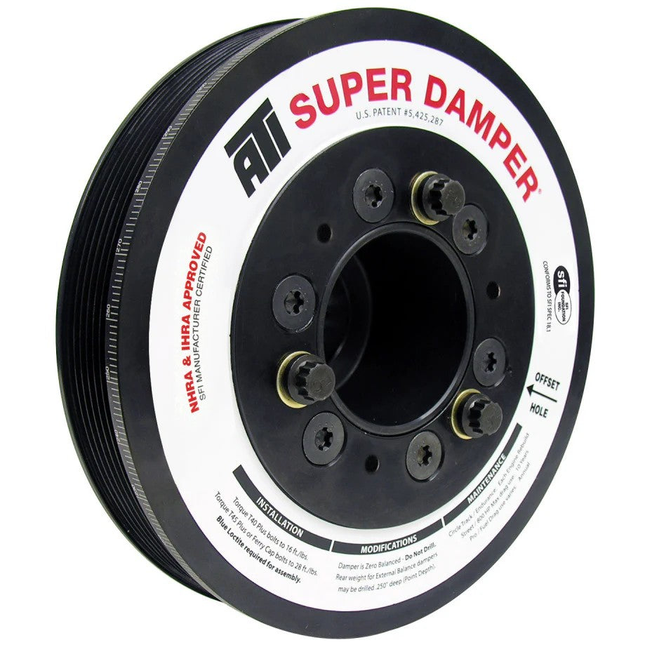 ATI Super Damper harmonic balancer with 7.48 inch aluminum 6-groove 17 percent overdrive shell for 6.1L Dodge engines.