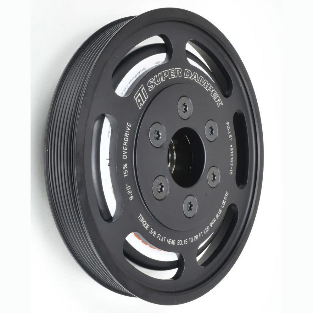 ATI Super Damper 7.48-inch lightweight aluminum harmonic balancer with 6-groove pulley for LT1 and LT4 dry sump engines.