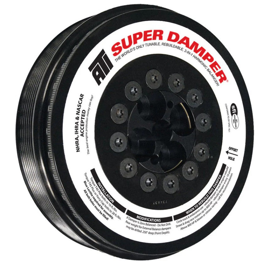 ATI Super Damper harmonic balancer with 7.98-inch 8-groove pulley for 2003-2007.5 5.9L Cummins diesel engines.
