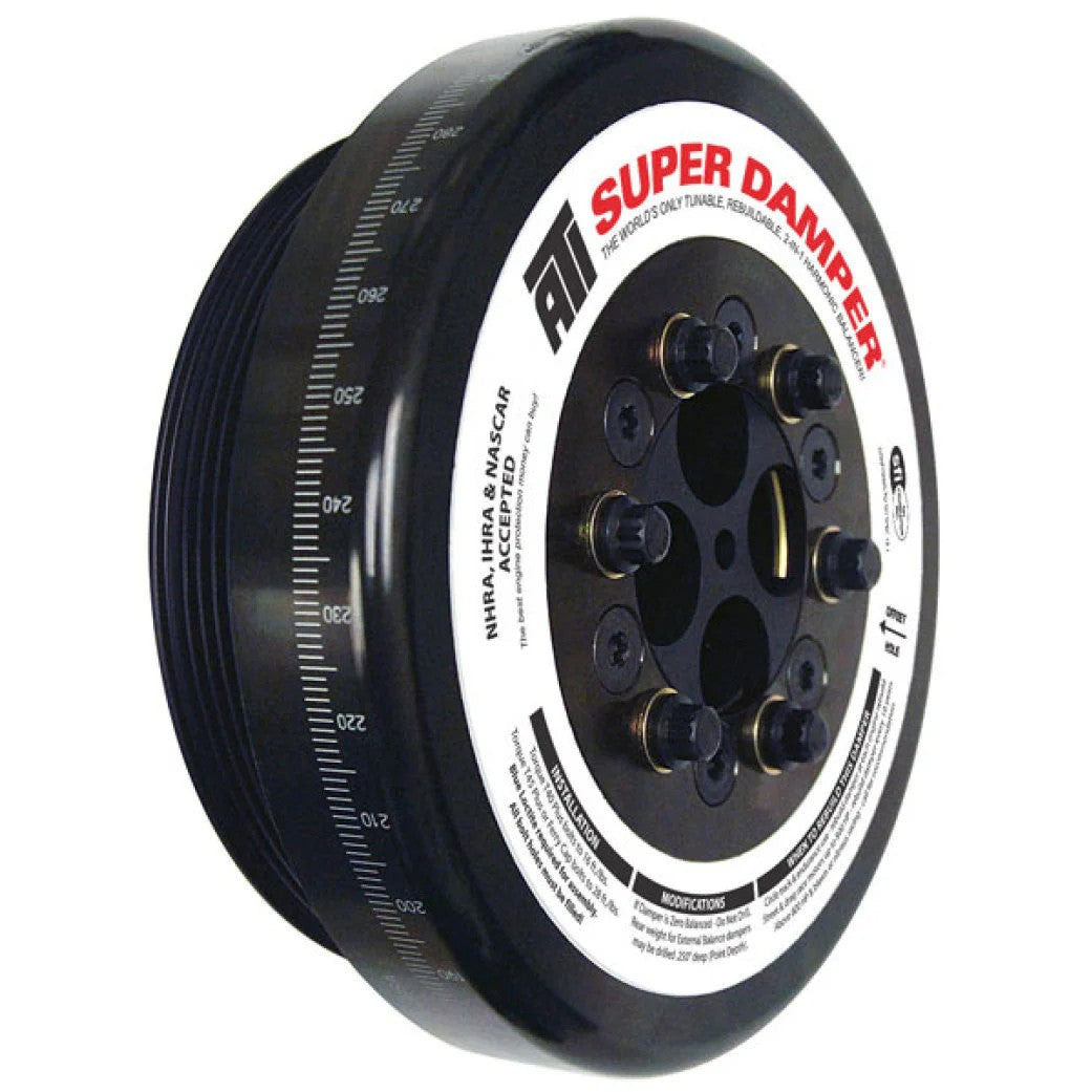 ATI Super Damper steel harmonic balancer with 8-groove pulley for Cummins 3.9L and 5.9L diesel engines.