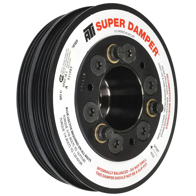 ATI Super Damper harmonic balancer with 4-groove pulley and 916885BG belt guide for Mazda Miata 1.8L.