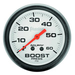 AutoMeter Phantom 52mm 0-60 PSI mechanical boost gauge with white dial, black bezel, and orange needle