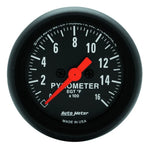 AutoMeter Z-Series 2654 52mm electronic pyrometer gauge with 0-1600 degree Fahrenheit scale and black bezel