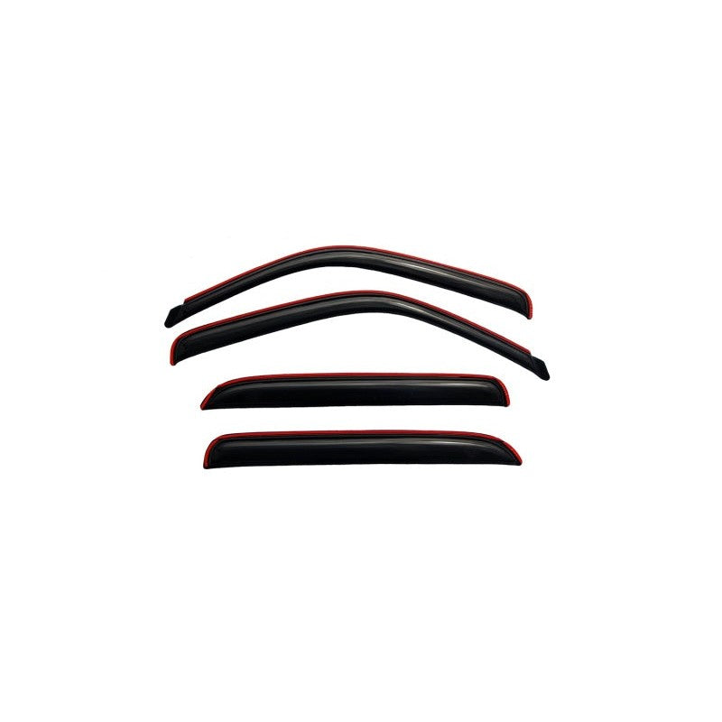 Four piece set of AVS In-Channel Ventvisor window deflectors in a dark smoke finish for front and rear windows.