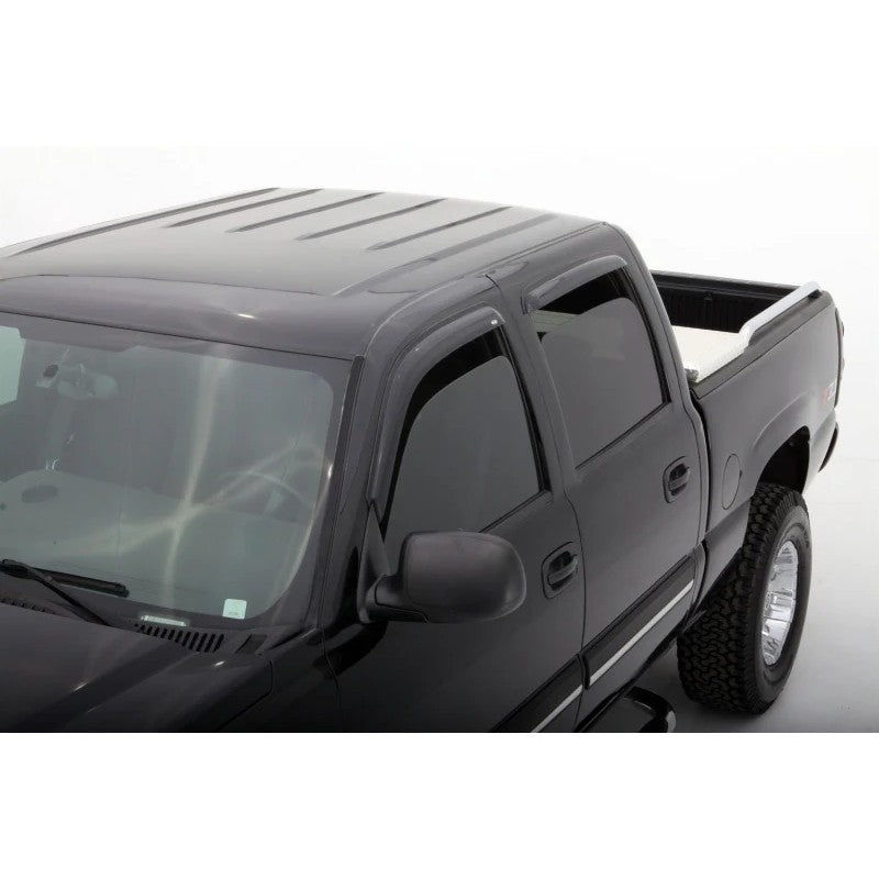 Four-piece set of AVS Ventvisor smoke finish outside mount window deflectors for GM trucks and SUVs