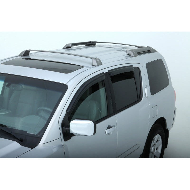 Four smoke-tinted AVS Ventvisor outside mount window deflectors for the 2005-2015 Nissan Armada.