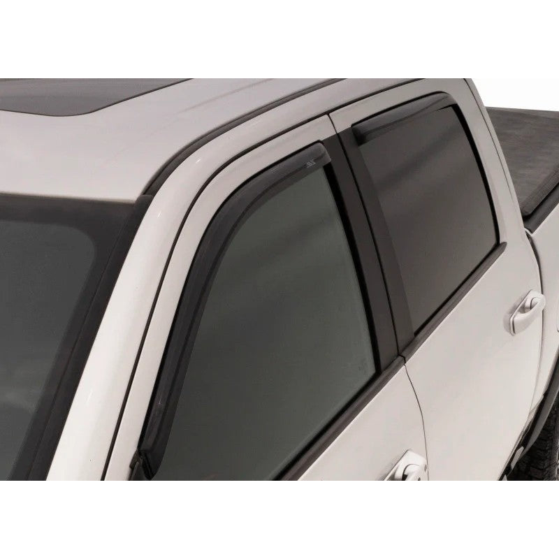 AVS In-Channel Ventvisor window deflector set in smoke finish for a 2005-2011 Dodge/Ram Dakota Quad Cab.