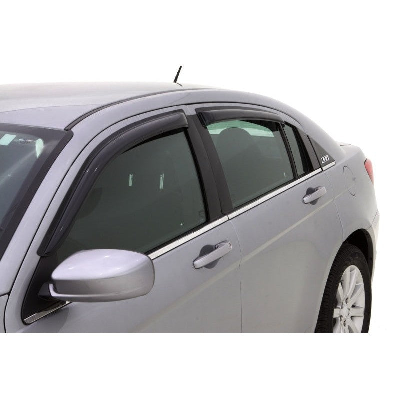 Set of four AVS smoke acrylic outside mount window deflectors for 2007-2014 Chrysler 200 and Sebring.