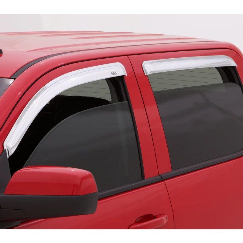 Four piece set of AVS chrome outside mount window deflectors for a 2007-2021 Toyota Tundra.