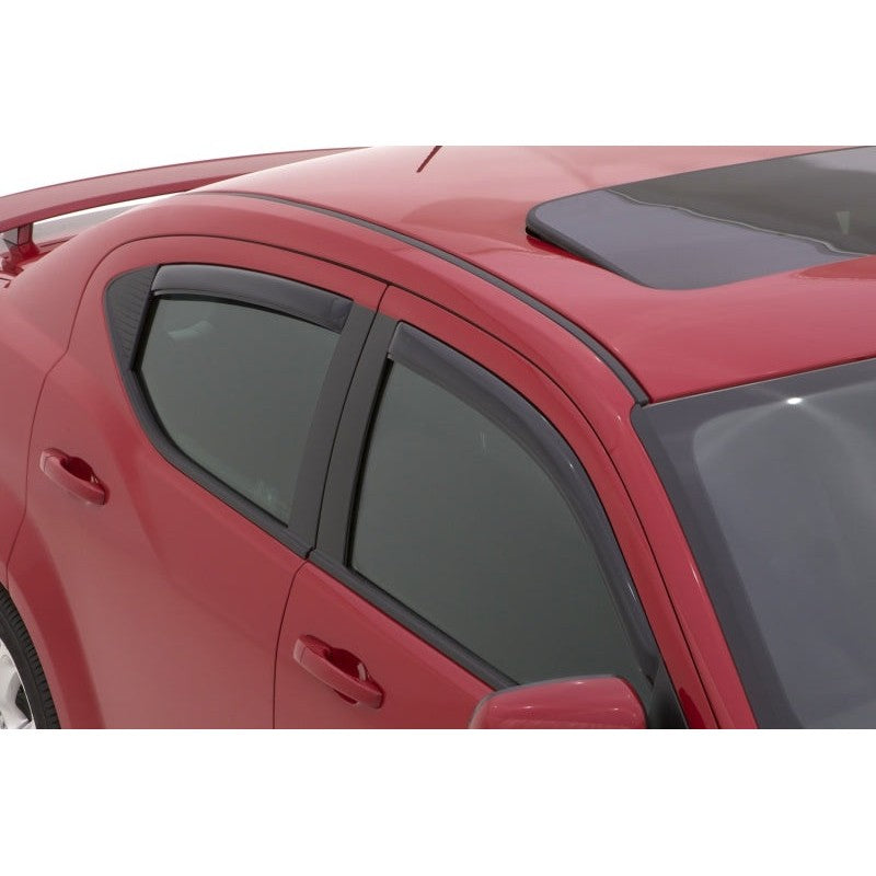 AVS In-Channel Ventvisor 4-piece set in dark smoke finish for 2008-2014 Dodge Avenger.
