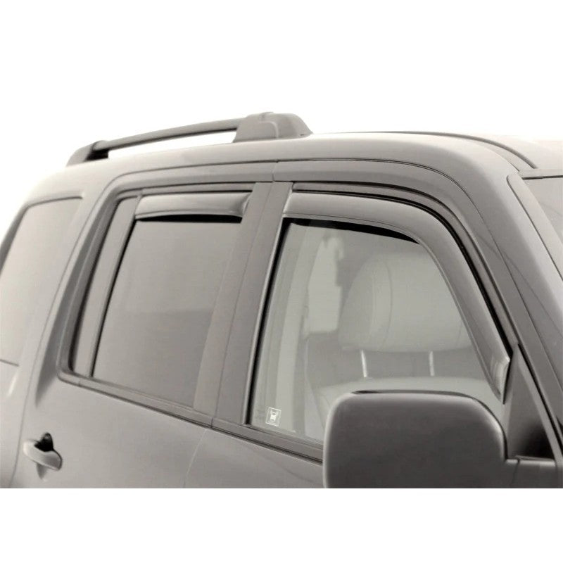 Set of four smoke-finish AVS in-channel window deflectors for 2009-2015 Honda Pilot front and rear windows.
