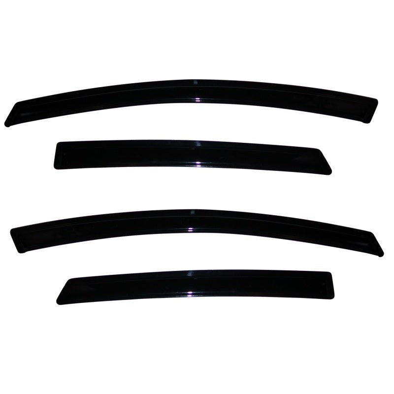 Four smoke-colored AVS Ventvisor outside mount window deflectors for a 2011-2019 Ford Fiesta.