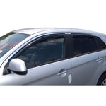 Four-piece set of AVS 94191 smoke-finish outside mount Ventvisor window deflectors for 2011-2013 Mitsubishi Outlander Sport.