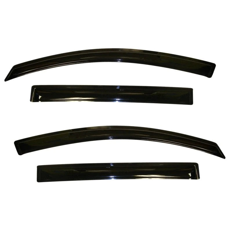 Four-piece set of AVS smoke-tinted outside mount window deflectors for 2011-2016 Kia Sportage.