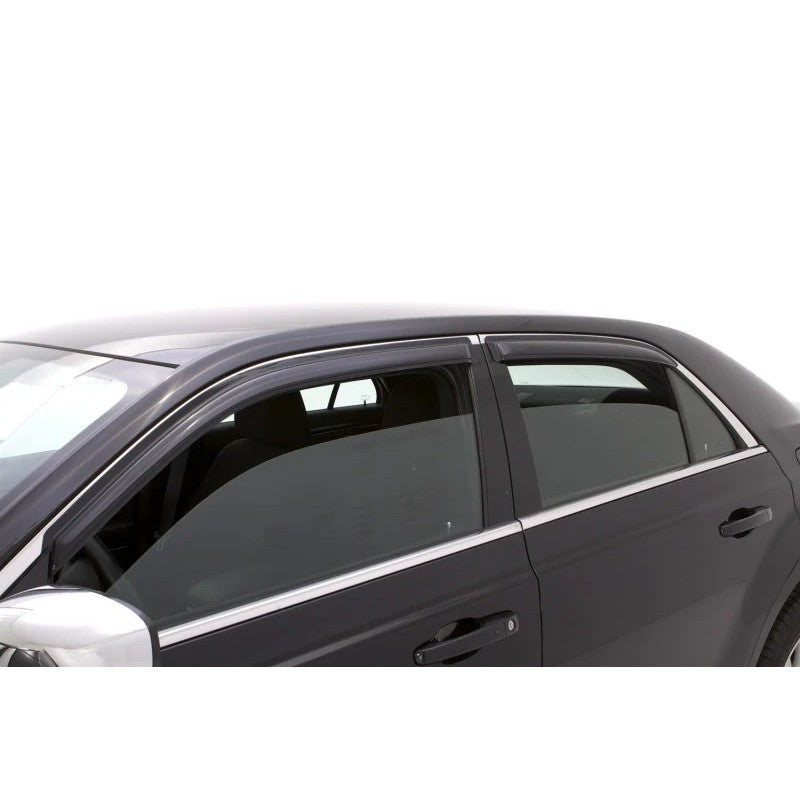 Four-piece set of AVS smoke-tinted acrylic outside mount window deflectors for Chrysler 300.