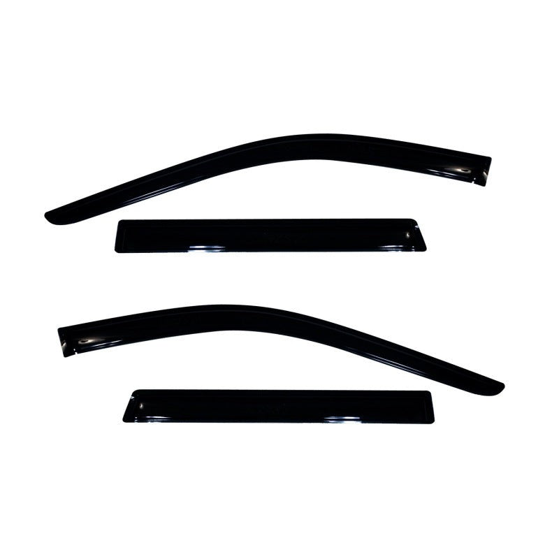 AVS smoke finish Ventvisor outside mount window deflectors installed on a Jeep Grand Cherokee 4-piece set.