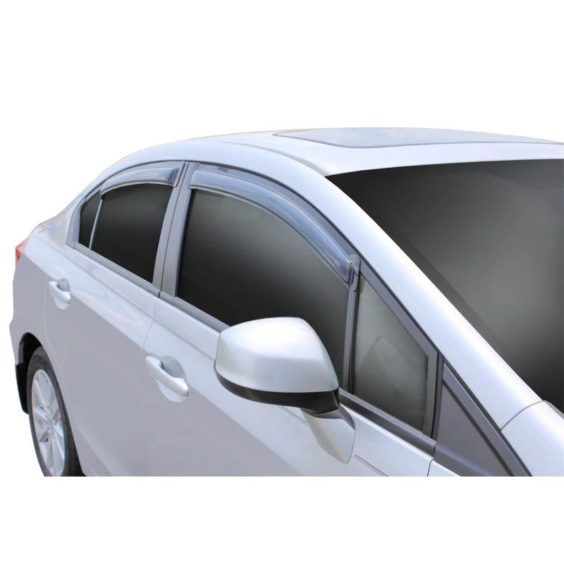 Four-piece set of smoke AVS Ventvisor outside mount window deflectors for 2012-2015 Honda Civic.