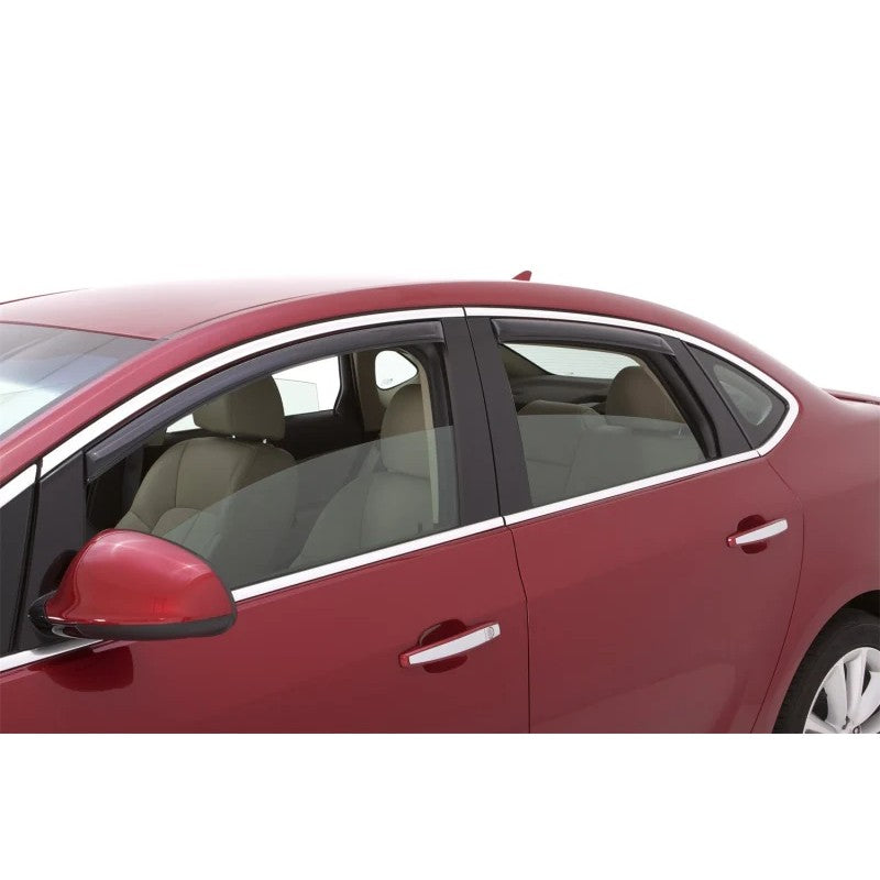 Four piece set of AVS In-Channel Ventvisor window deflectors in smoke finish for 2012-2017 Buick Verano.