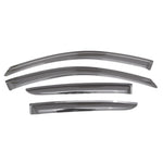 Four-piece set of smoke-finish AVS Ventvisor outside mount window deflectors for a 2012-2019 Nissan Versa.
