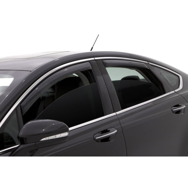 A 4-piece set of AVS In-Channel Ventvisor window deflectors in a dark smoke finish for 2013-2020 Ford Fusion.