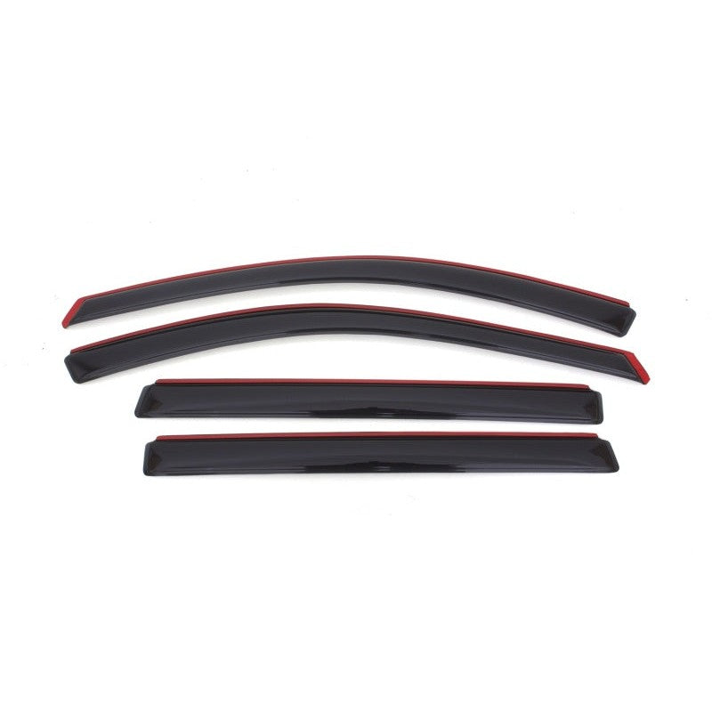 Four-piece set of dark smoke AVS In-Channel Ventvisor window deflectors for a 2013-2019 Nissan Pathfinder.