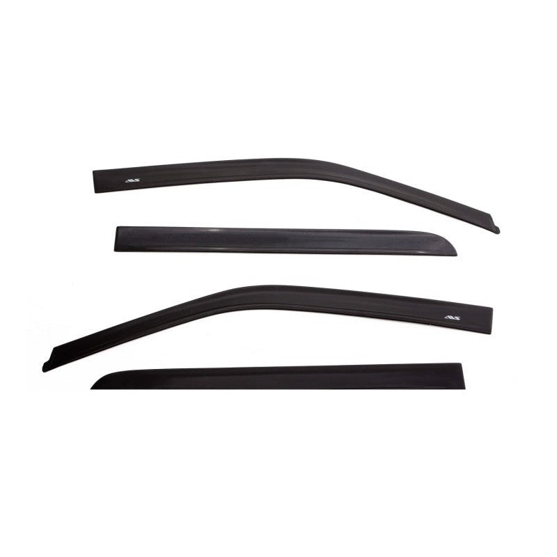 Four-piece set of dark smoke AVS In-Channel Ventvisor window deflectors for Ford F-150 and Super Duty pickups.