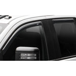 AVS 4-piece In-Channel Ventvisor set in dark smoke finish for Chevrolet Silverado and GMC Sierra Crew Cab trucks.